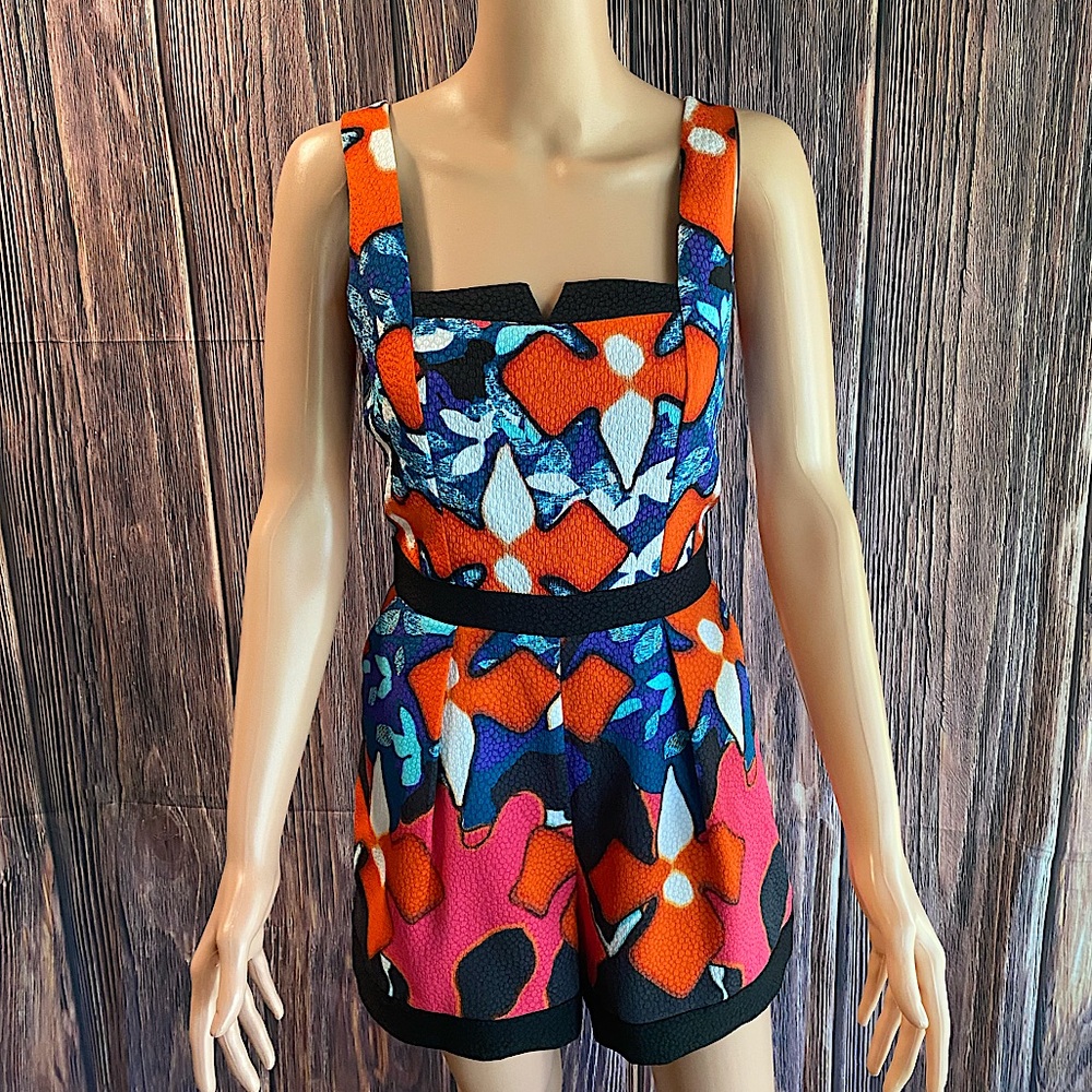 Peter Pilotto size 6 black pink orange blue white floral contemporary romper